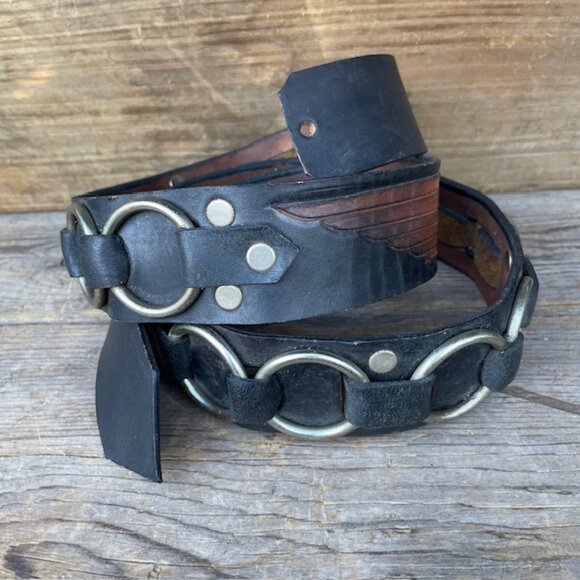 Harley Davisdon Biker Motorcycle Belt Leather Belt Strap Vintage Black / Brown - Picture 10 of 13